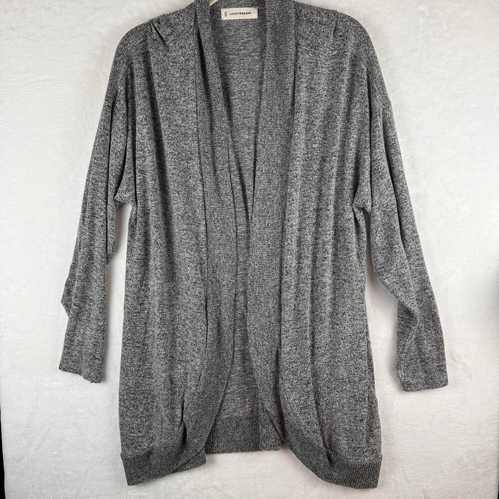 Lucky Brand Women’s L Cloud Jersey Shawl Collar Cardigan Gray Long Open Front
